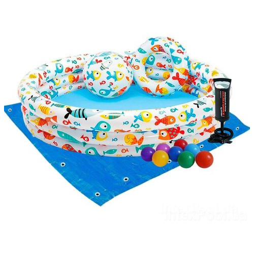 Дитячий надувний басейн Intex 59469-2 Акваріум, 132 х 28 см, з м'ячем та кругом, з кульками 10 шт, підстилкою, насосом фото №2