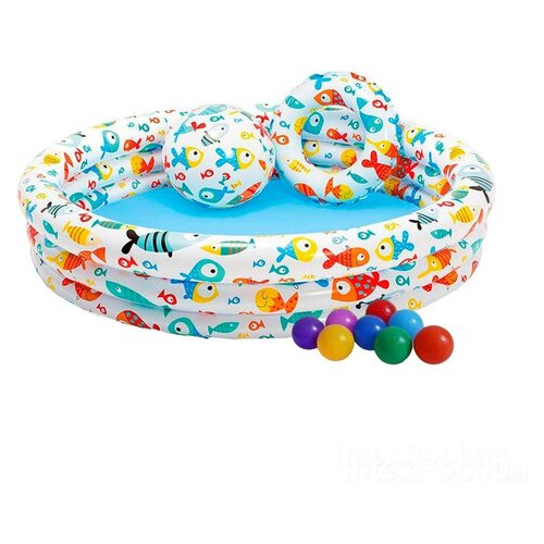 Дитячий надувний басейн Intex 59469-2 Акваріум, 132 х 28 см, з м'ячем та кругом, з кульками 10 шт, підстилкою, насосом фото №3