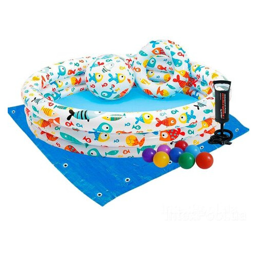 Дитячий надувний басейн Intex 59469-2 Акваріум, 132 х 28 см, з м'ячем та кругом, з кульками 10 шт, підстилкою, насосом фото №1