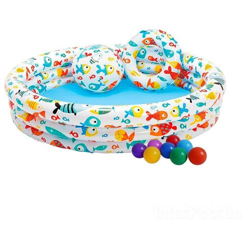 Дитячий надувний басейн Intex 59469-2 Акваріум, 132 х 28 см, з м'ячем та кругом, з кульками 10 шт, підстилкою, насосом фото №4