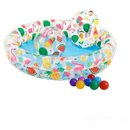 Дитячий надувний басейн Intex 59460-1 Фрукти, 122 х 25 см, з м'ячиком та колом, з кульками 10 шт фото №1