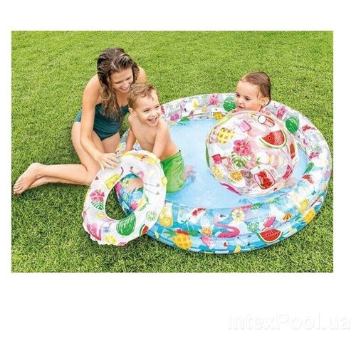Дитячий надувний басейн Intex 59460-1 Фрукти, 122 х 25 см, з м'ячиком та колом, з кульками 10 шт фото №9