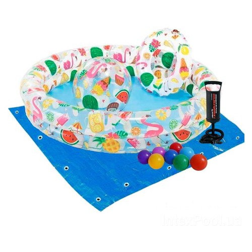 Дитячий надувний басейн Intex 59460-2 Фрукти, 122 х 25 см, з м'ячиком та колом, з кульками 10 шт, підстилкою, насосом фото №2