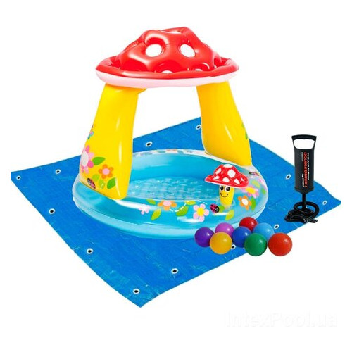 Дитячий надувний басейн Intex 57114-2 Грибочок, 102 х 89 см, з кульками 10 шт, підстилкою, насосом фото №1