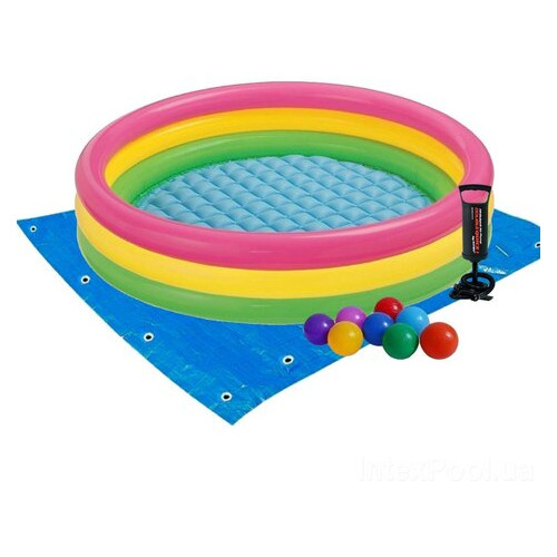 Дитячий надувний басейн Intex 57422-2 Кольори заходу сонця, 147 х 33 см, з кульками 10 шт, підстилкою, насосом фото №2