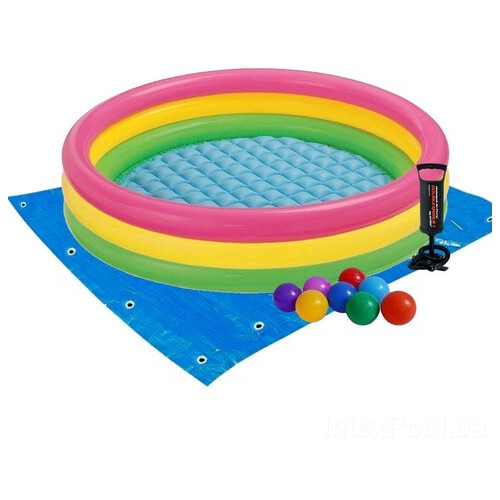 Дитячий надувний басейн Intex 57422-2 Кольори заходу сонця, 147 х 33 см, з кульками 10 шт, підстилкою, насосом фото №1
