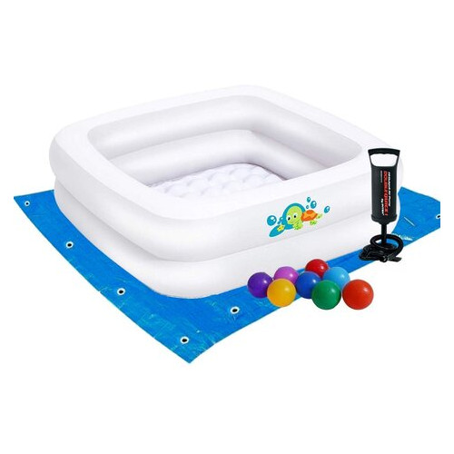Дитячий надувний басейн Bestway 51116-2, білий, 86 х 86 х 25 см, з кульками 10 шт, підстилкою, насосом фото №1