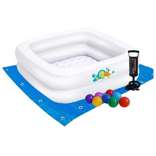 Дитячий надувний басейн Bestway 51116-2, білий, 86 х 86 х 25 см, з кульками 10 шт, підстилкою, насосом фото №2