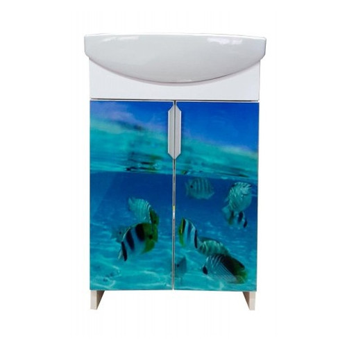 Тумба Mikola-M Plastics 5.0 Світ моря під склом з умивальником 50 см фото №1