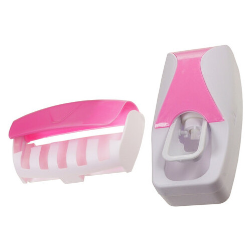 Дозатор для зубної пасти Supretto із тримачем для щіток рожевий фото №1