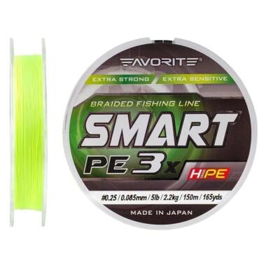 Шнур Favorite Smart PE 3x 150м 0.25/0.085mm 5lb/2.2kg Fl.Yellow (1693.10.52) фото №2