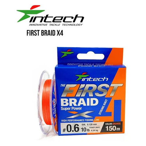 Шнур плетений Intech First Braid X4 100m (0.6 (10lb/4.54kg)) фото №1