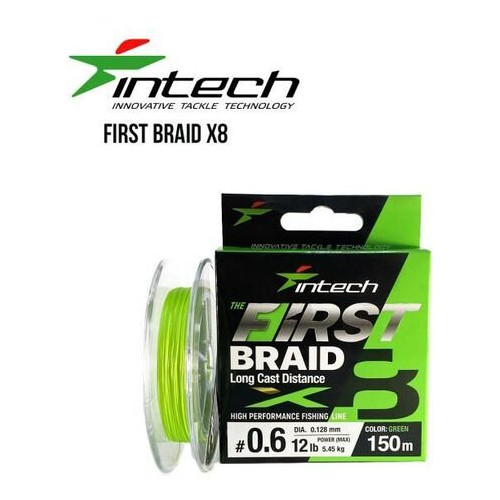 Шнур плетений Intech First Braid X8 Green 150m (0.6 (12lb/5.45kg)) фото №1
