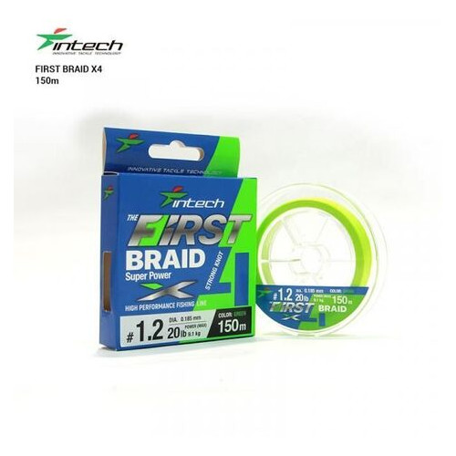 Шнур плетений Intech First Braid X4 Green 150m (0.4 (8lb/3.63kg)) фото №1