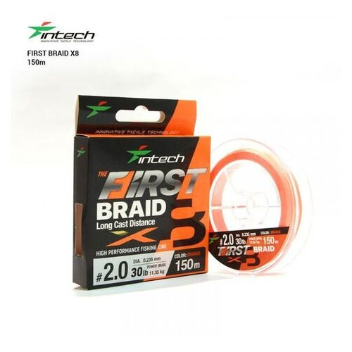 Шнур плетений Intech First Braid X8 Orange 150m (0.8 (14lb/6.36kg)) фото №1