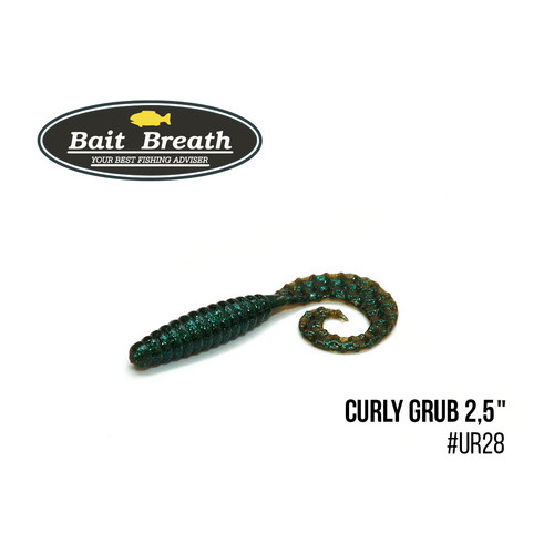 Приманка Bait Breath Curly Grub 2.5 12шт (Ur28 Motoroil/green) фото №1