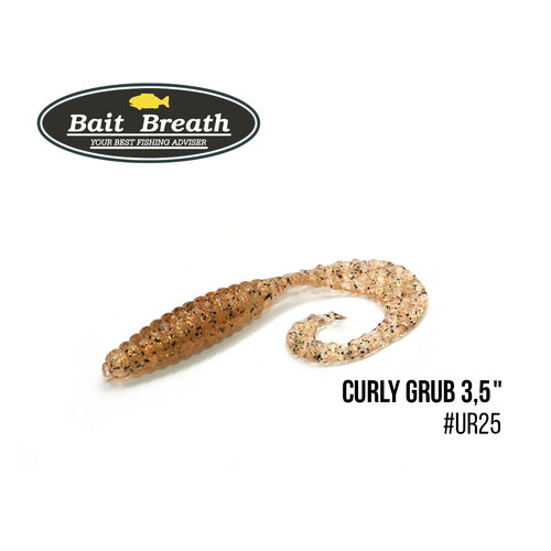 Приманка Bait Breath Curly Grub 3.5 10шт (Ur25 Clear/gold*orange*seed) фото №1