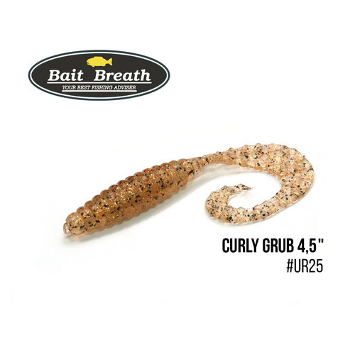 Приманка Bait Breath Curly Grub 4.5 8шт (Ur25 Clear/gold*orange*seed) фото №1