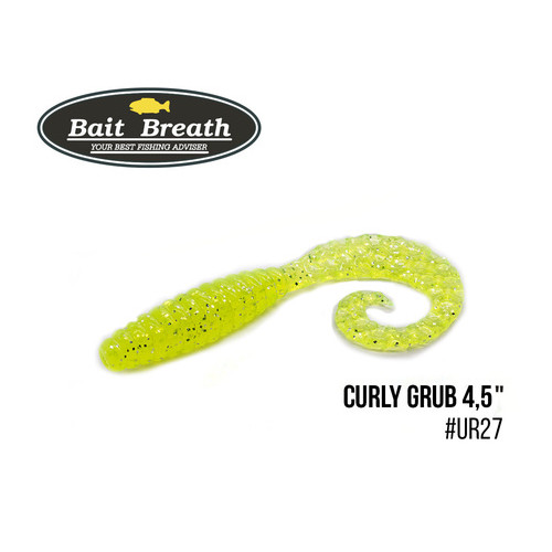 Приманка Bait Breath Curly Grub 4,5 8 шт (Ur27 Chartreuse/silver) фото №1