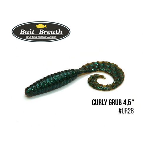 Приманка Bait Breath Curly Grub 4.5 8шт (Ur28 Motoroil/green) фото №1