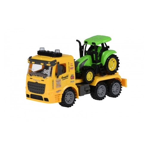 Машинка інерційна Same Toy Truck Тягач Жовтий з трактором зі світлом та звуком (98-615AUt-1) фото №1