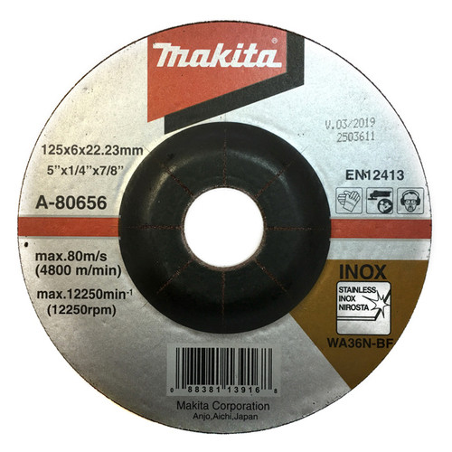Шліфувальний диск Makita по нержавіючій сталі 125x6х22 мм, 36T A-80656 фото №1