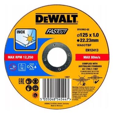 Круг відрізний DeWALT INOX FASTCUT нержавіюча сталь/листовий метал 125х1х22.23 мм (DT43902) фото №1