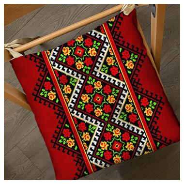 Подушка на стілець із зав'язками Український орнамент червоний PZ_22U003 фото №1