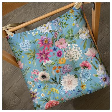 Подушка на стілець із зав'язками Квіти на блакитному тлі PZ_22U016 фото №1