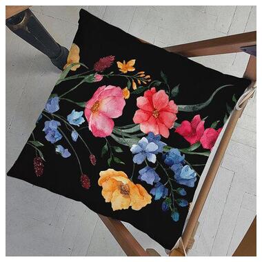 Подушка на стілець із зав'язками Букет квітів на чорному тлі PZ_23F039 фото №1