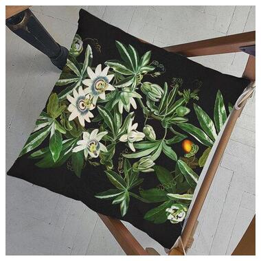 Подушка на стілець із зав'язками Квітучі рослини на темному тлі PZ_23F030 фото №1