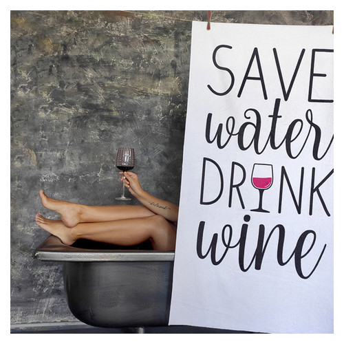 Рушник великий з принтом Save water drink wine PLB_21J049 фото №1