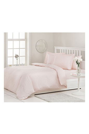 Комплект постельного белья Ozdilek страйп-сатин Line полуторный розовый (8697353453687) фото №1