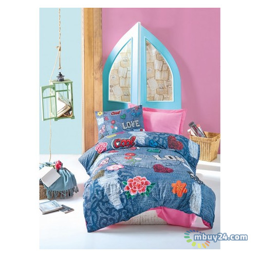 Комплект постельного белья Cotton Box Kelly Pembe полуторный розово-синий (08007781) фото №1