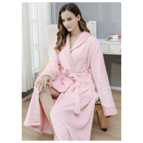Халат жіночий плюшевий довгий RoseRoom XL рожевий фото №1