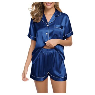 Атласна піжама костюм із шортами Шовкові обійми JULYS SONG розмір 3XL 50 синій фото №3