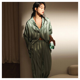 Атласна піжама костюм у смужку Едем JULYS SONG розмір L 46 оливковий фото №9