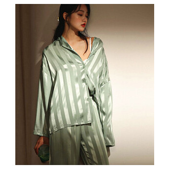 Атласна піжама костюм у смужку Едем JULYS SONG розмір XXL 50 оливковий фото №1