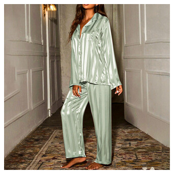 Атласна піжама костюм у смужку Едем JULYS SONG розмір XXL 50 оливковий фото №2