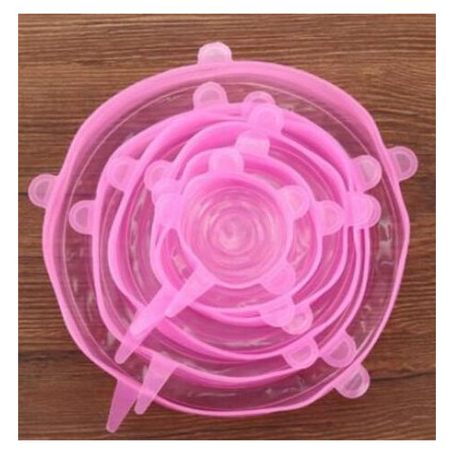 Силіконові кришки Chizequar універсальні для посуду 6 шт Рожевий з малюнком (289-2019) фото №3
