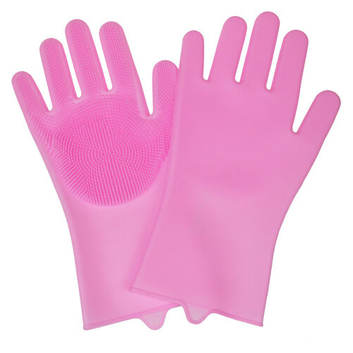 Силіконові рукавички для миття посуду Supretto, Рожевий фото №1