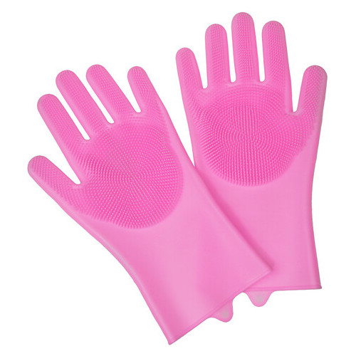 Силіконові рукавички для миття посуду Supretto, Рожевий фото №2