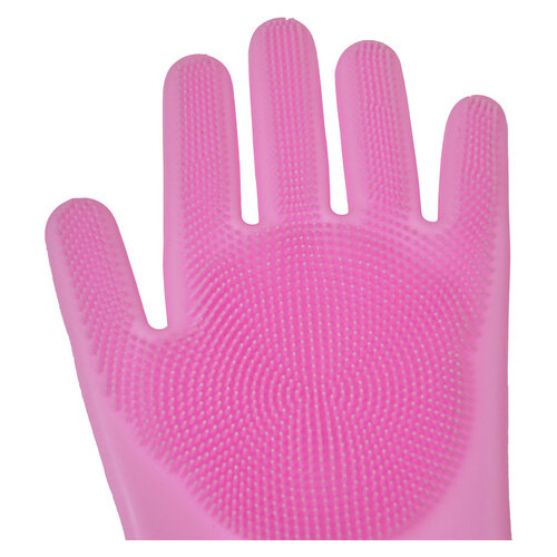 Силіконові рукавички для миття посуду Supretto, Рожевий фото №3