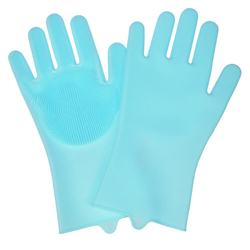 Силіконові рукавички для миття посуду Supretto, Синій фото №4