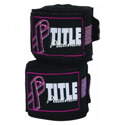 Бінти боксерські еластичні Title Platinum Breast Cancer 4,2 м Чорні з рожевим фото №1