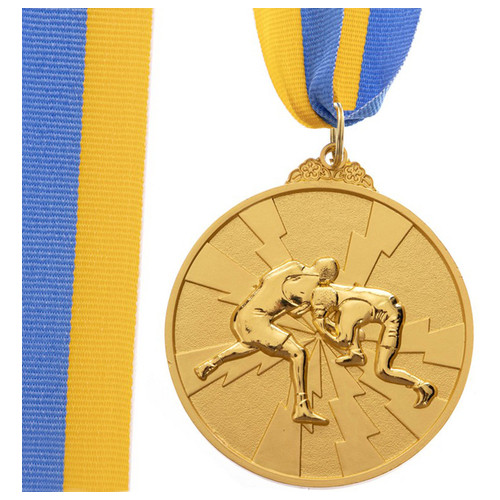 Медаль спортивна зі стрічкою двокольорова FDSO Боротьба C-4852 Золотий (33508247) фото №1