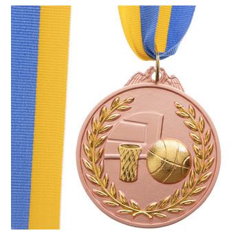 Медаль спортивна зі стрічкою FDSO двокольорова Баскетбол C-4849 Бронзовий (33508309) фото №1
