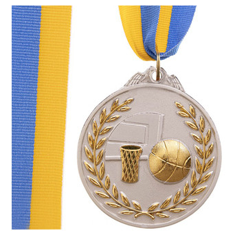 Медаль спортивна зі стрічкою FDSO двокольорова Баскетбол C-4849 Срібний (33508309) фото №1