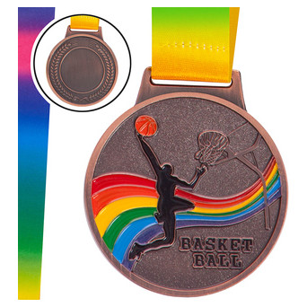 Медаль спортивна зі стрічкою FDSO кольорова Баскетбол C-0340 Бронзовий (33508310) фото №1