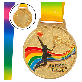 Медаль спортивна зі стрічкою FDSO кольорова Баскетбол C-0340 Золотий (33508310) фото №1